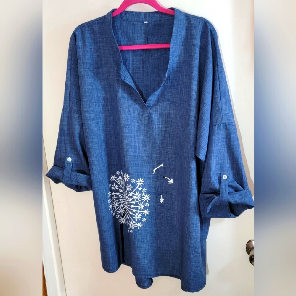 Navy Women's Tunic with Dandelion Print